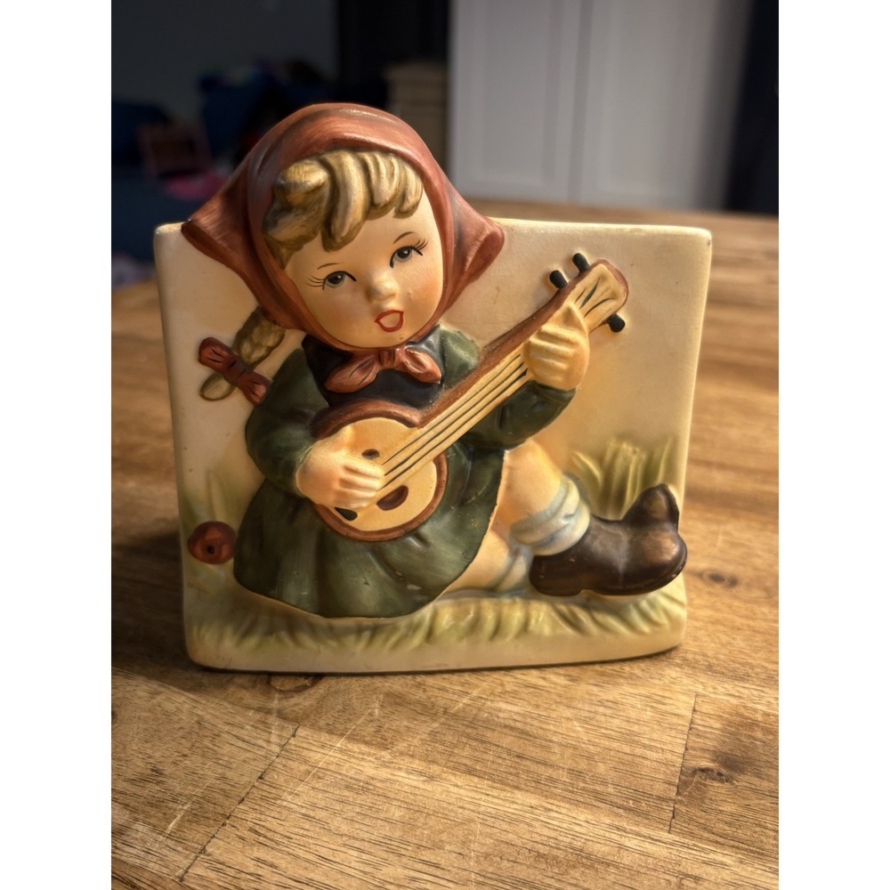 VINTAGE RELPO Hummel Girl Sitting Playing Guitar Planter #2024